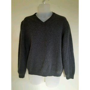 Vintage Retro Club Room Gray Men Sweater Pure Lamb Wool V Neck Preppy SZ XL NWOT